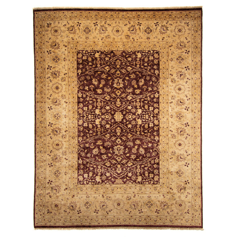Rosalind Wheeler Analyse Hand Knotted Wool Maroon/Gold Outdoor Rug